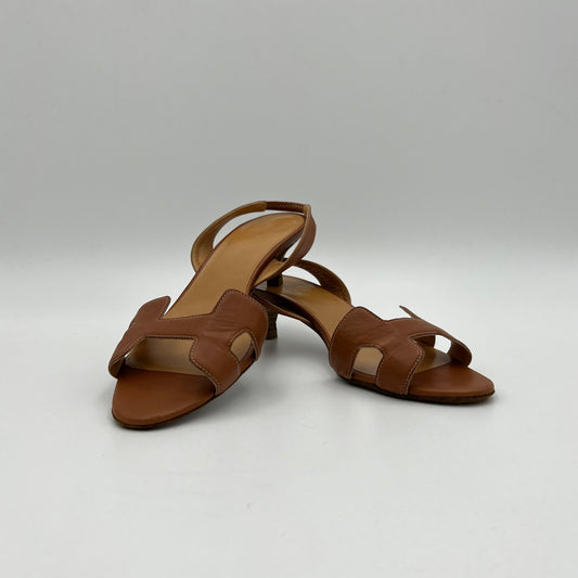 Hermes Brown Oran Slingback Sandals