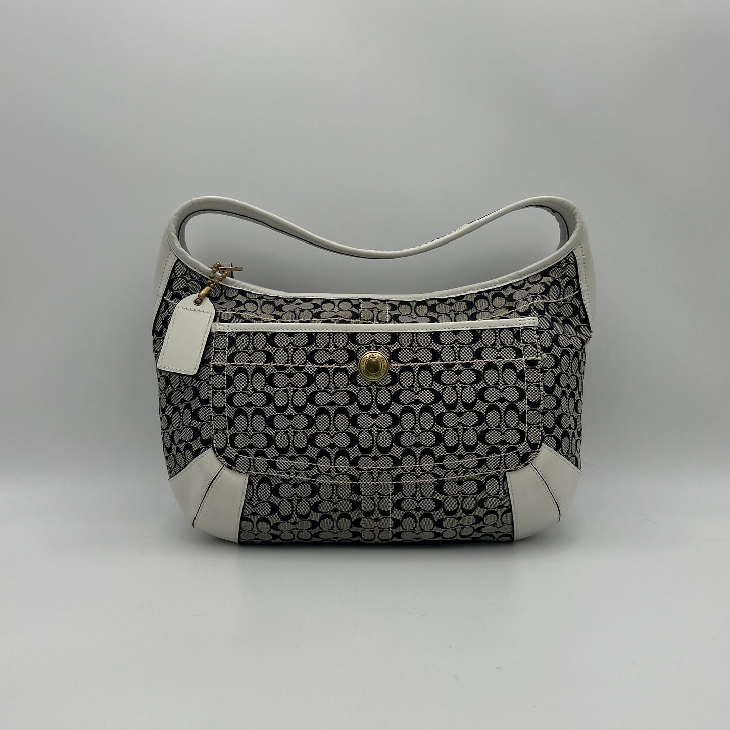 Coach Black C Signature White Leather Hobo Bag