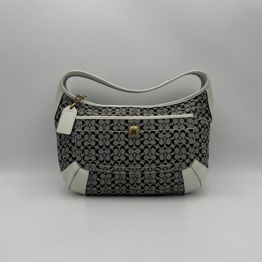 Coach Black C Signature White Leather Hobo Bag