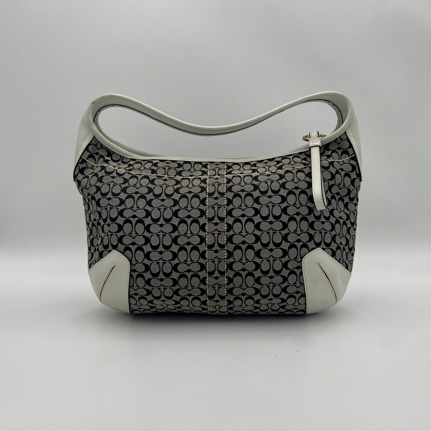 Coach Black C Signature White Leather Hobo Bag
