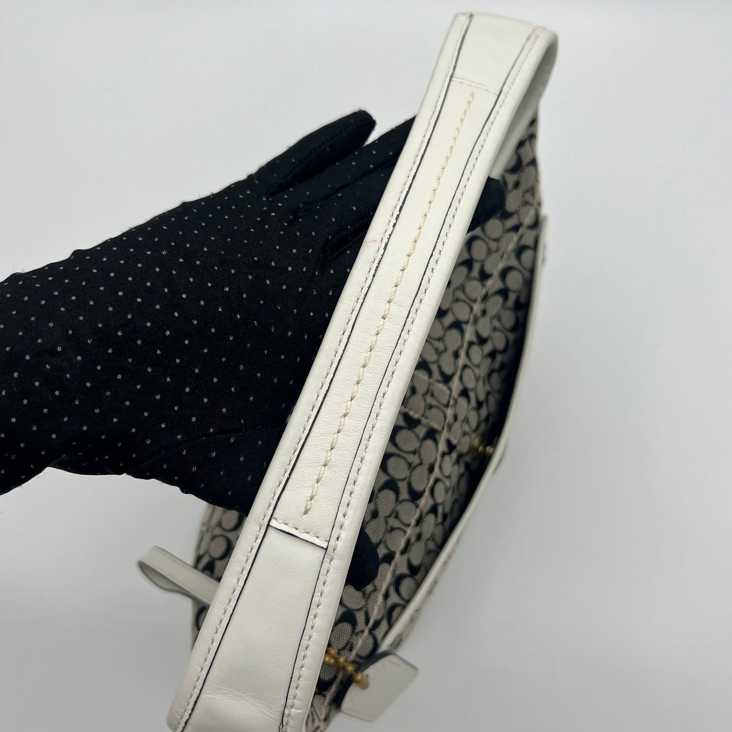 Coach Black C Signature White Leather Hobo Bag