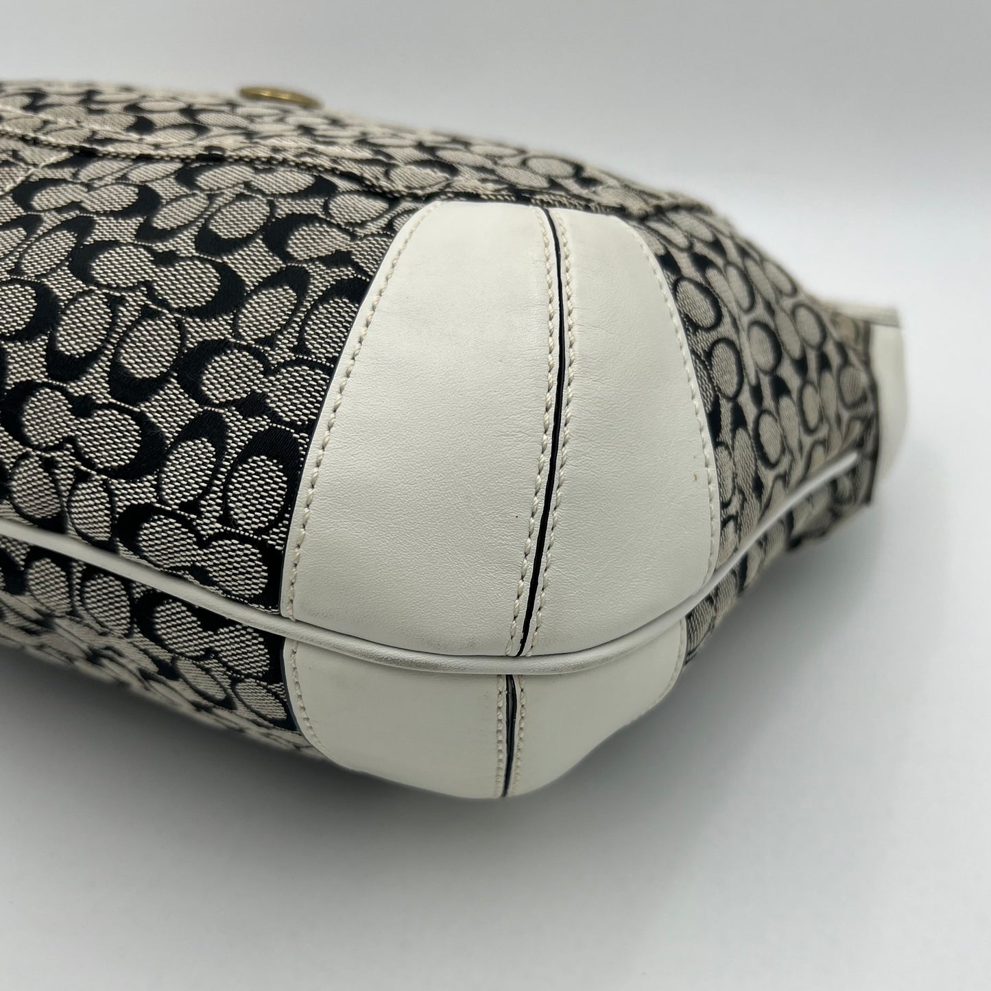Coach Black C Signature White Leather Hobo Bag