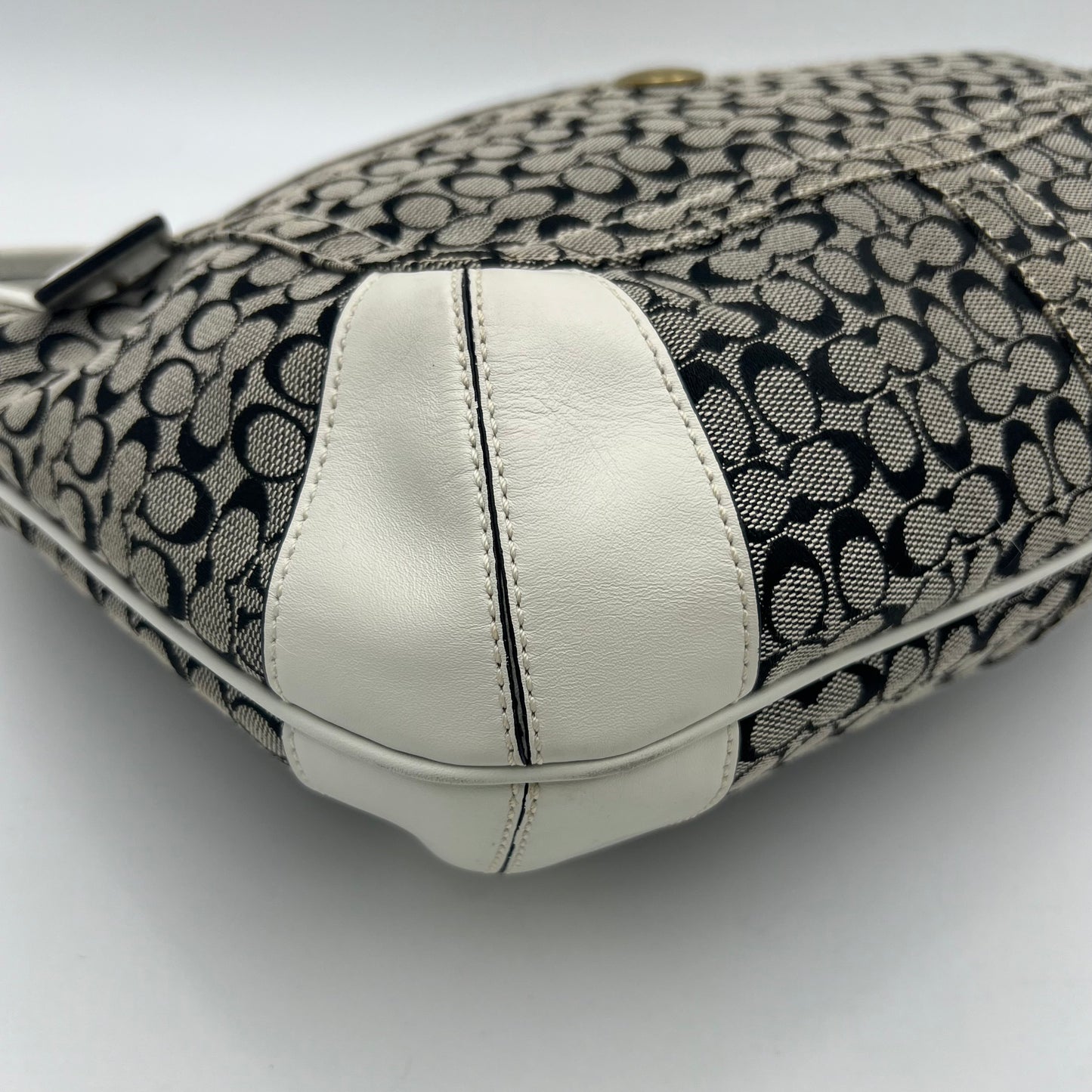 Coach Black C Signature White Leather Hobo Bag