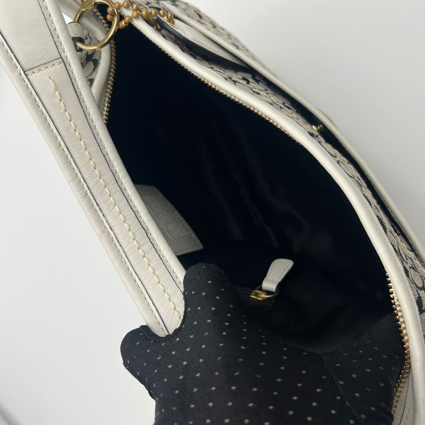 Coach Black C Signature White Leather Hobo Bag