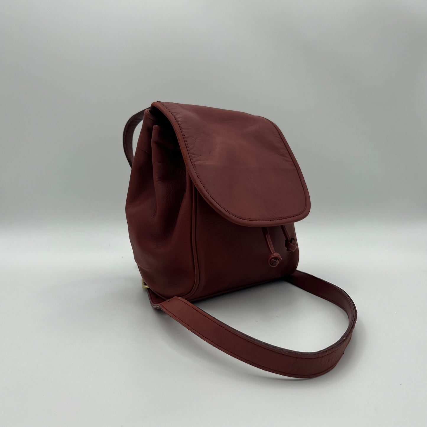 Coach Burgundy Leather Flap Drawstring Crossbody
