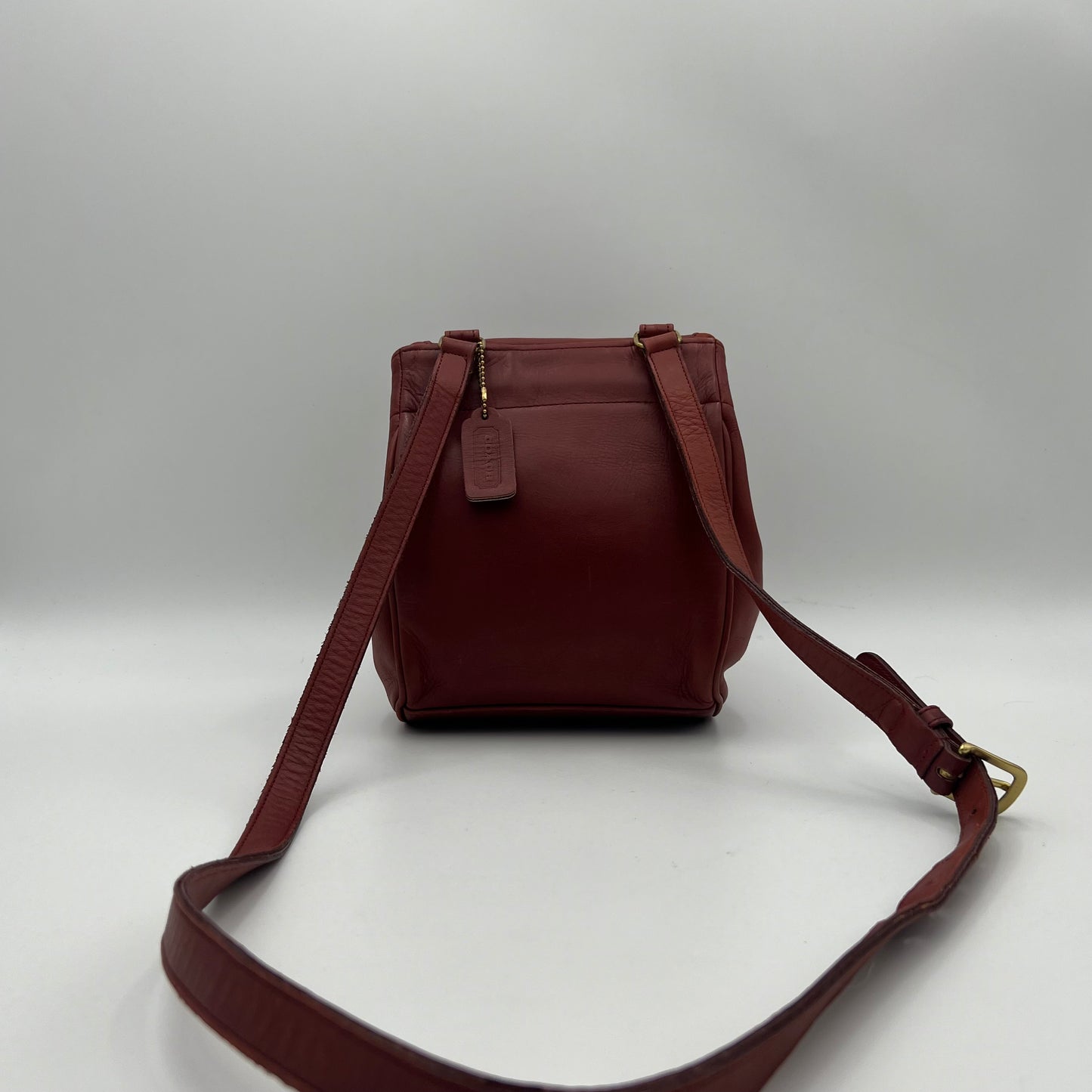 Coach Burgundy Leather Flap Drawstring Crossbody