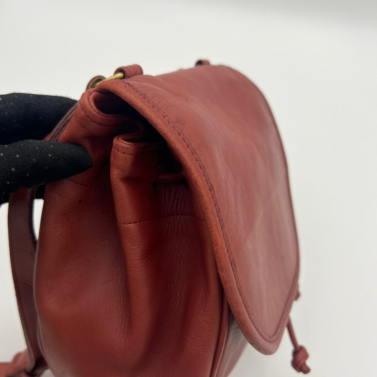 Coach Burgundy Leather Flap Drawstring Crossbody