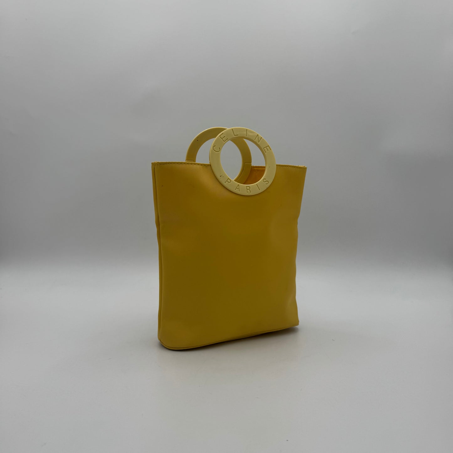 Celine Paris Yellow Nylon Round Handle Mini Tote Bag