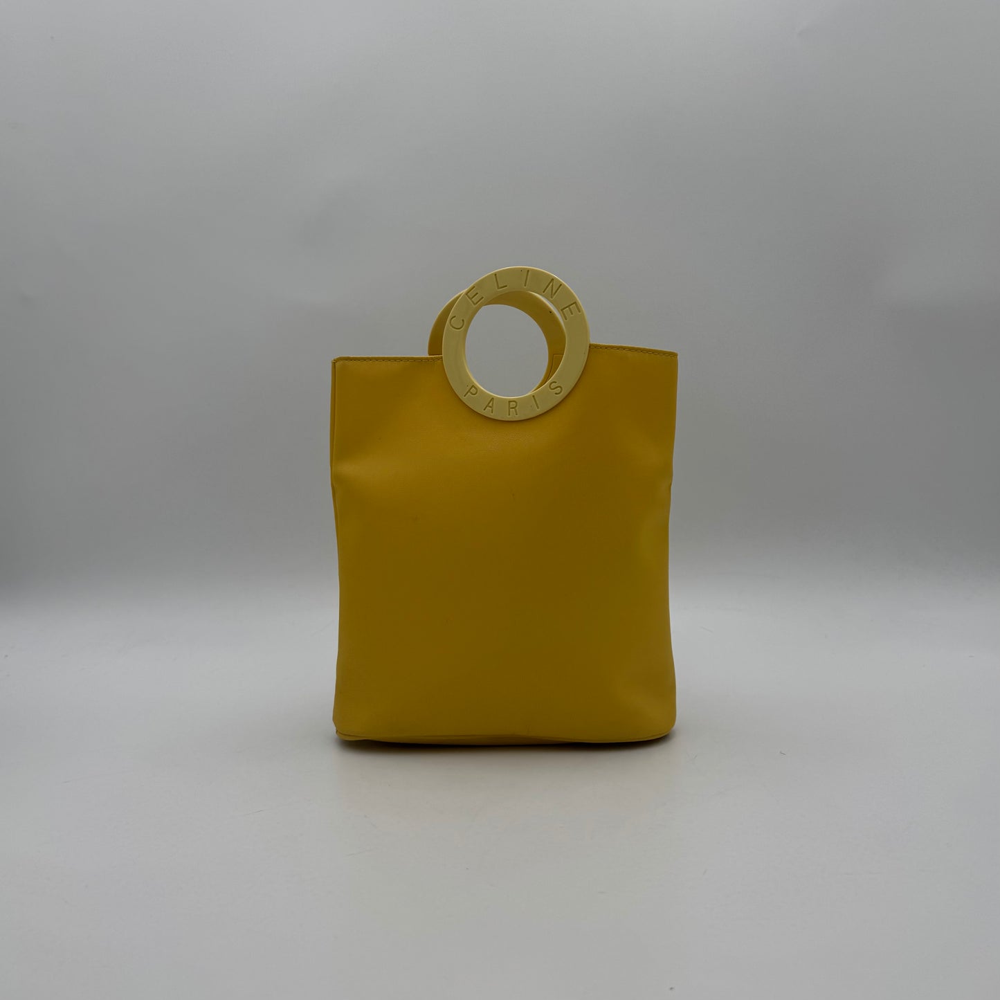 Celine Paris Yellow Nylon Round Handle Mini Tote Bag