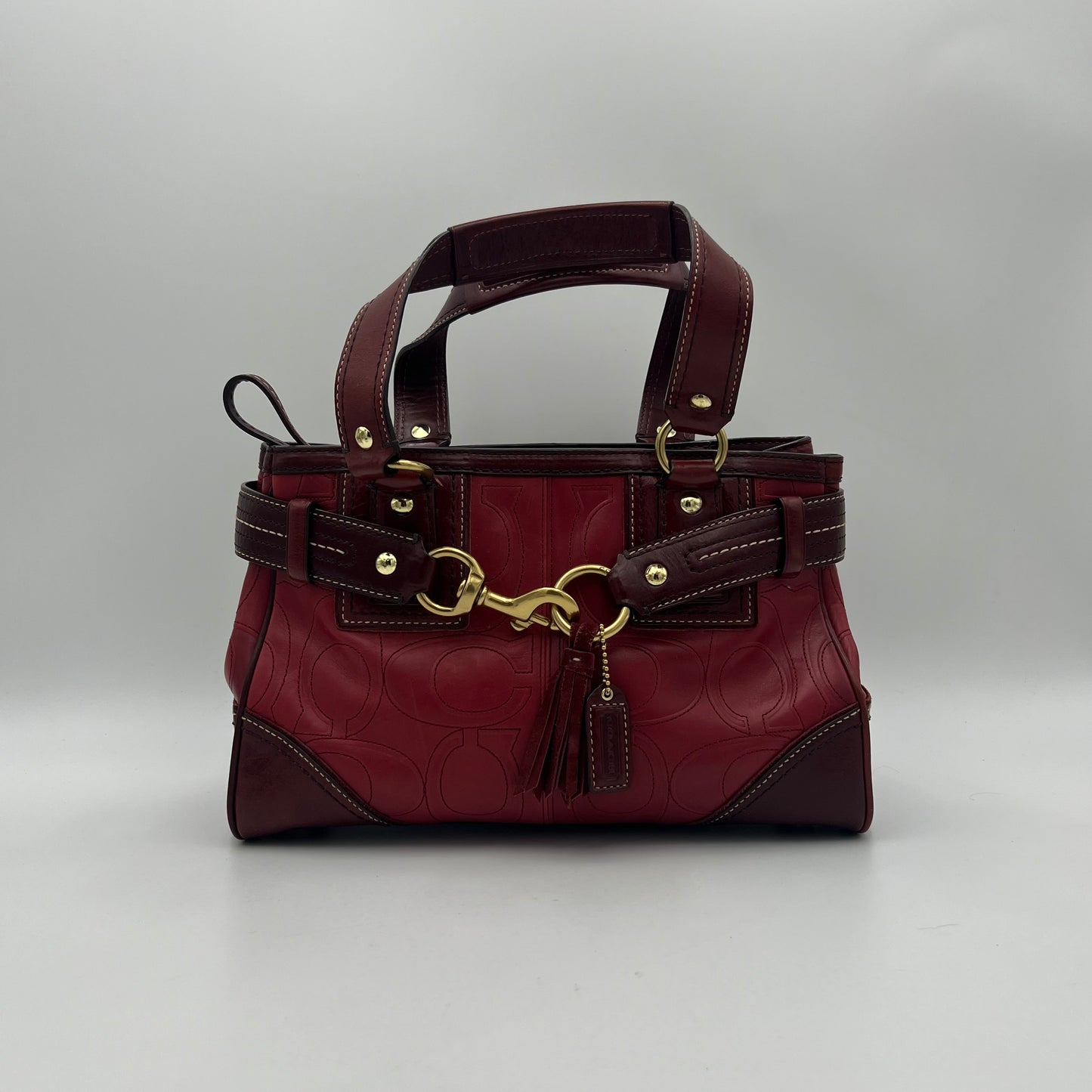 Coach Burgundy Embossed Stitched Hamptons Carryall