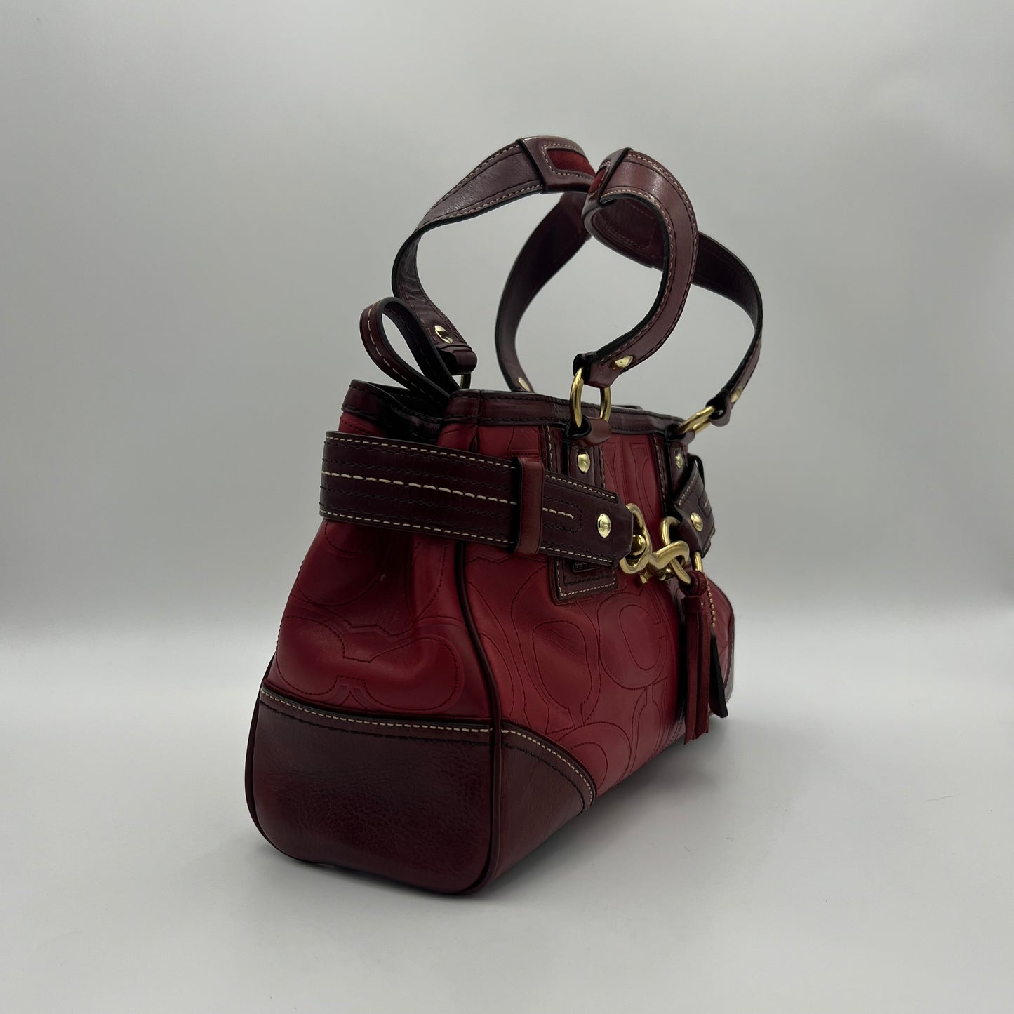 Coach Burgundy Embossed Stitched Hamptons Carryall