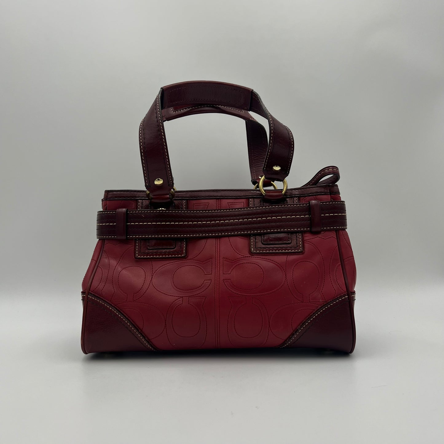 Coach Burgundy Embossed Stitched Hamptons Carryall
