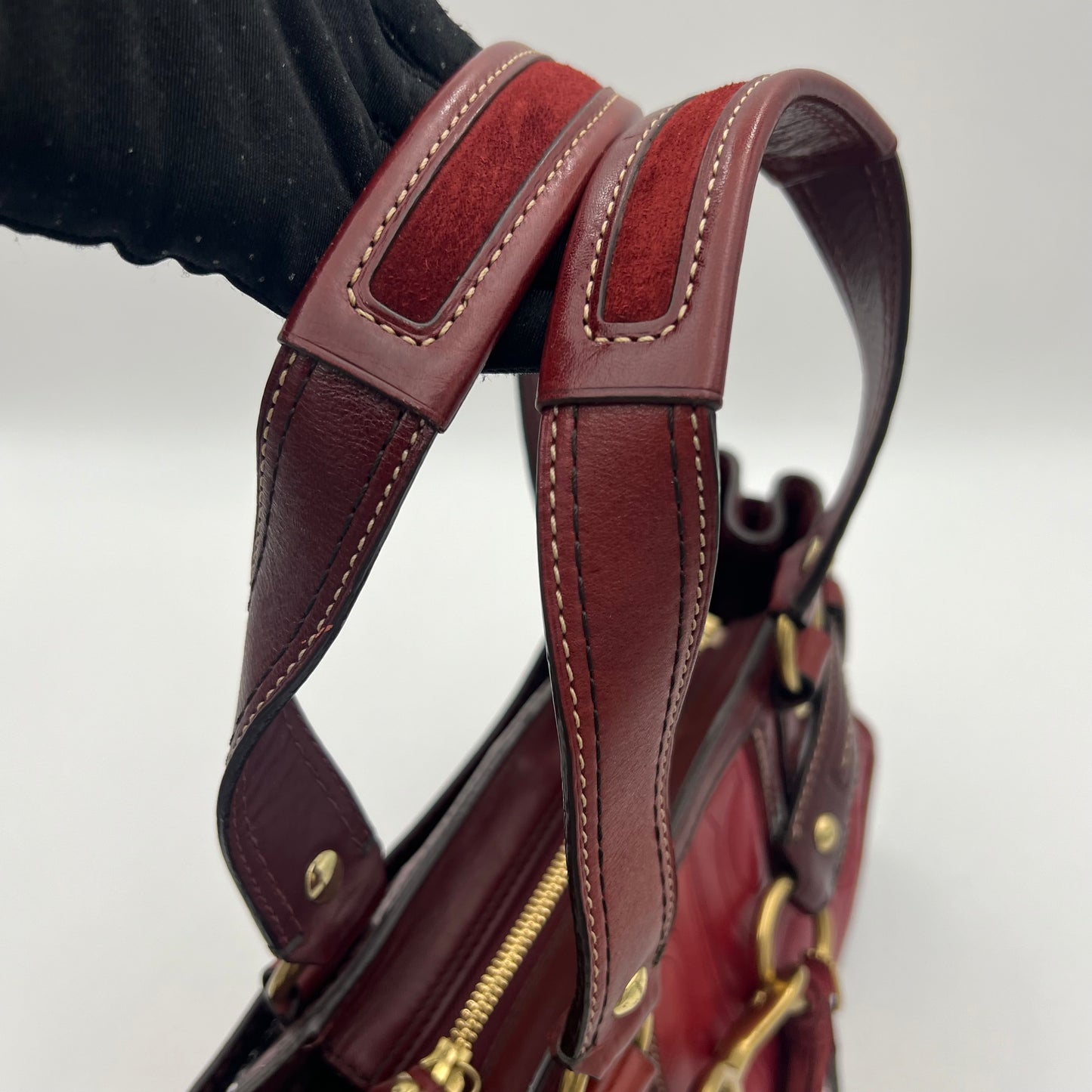 Coach Burgundy Embossed Stitched Hamptons Carryall