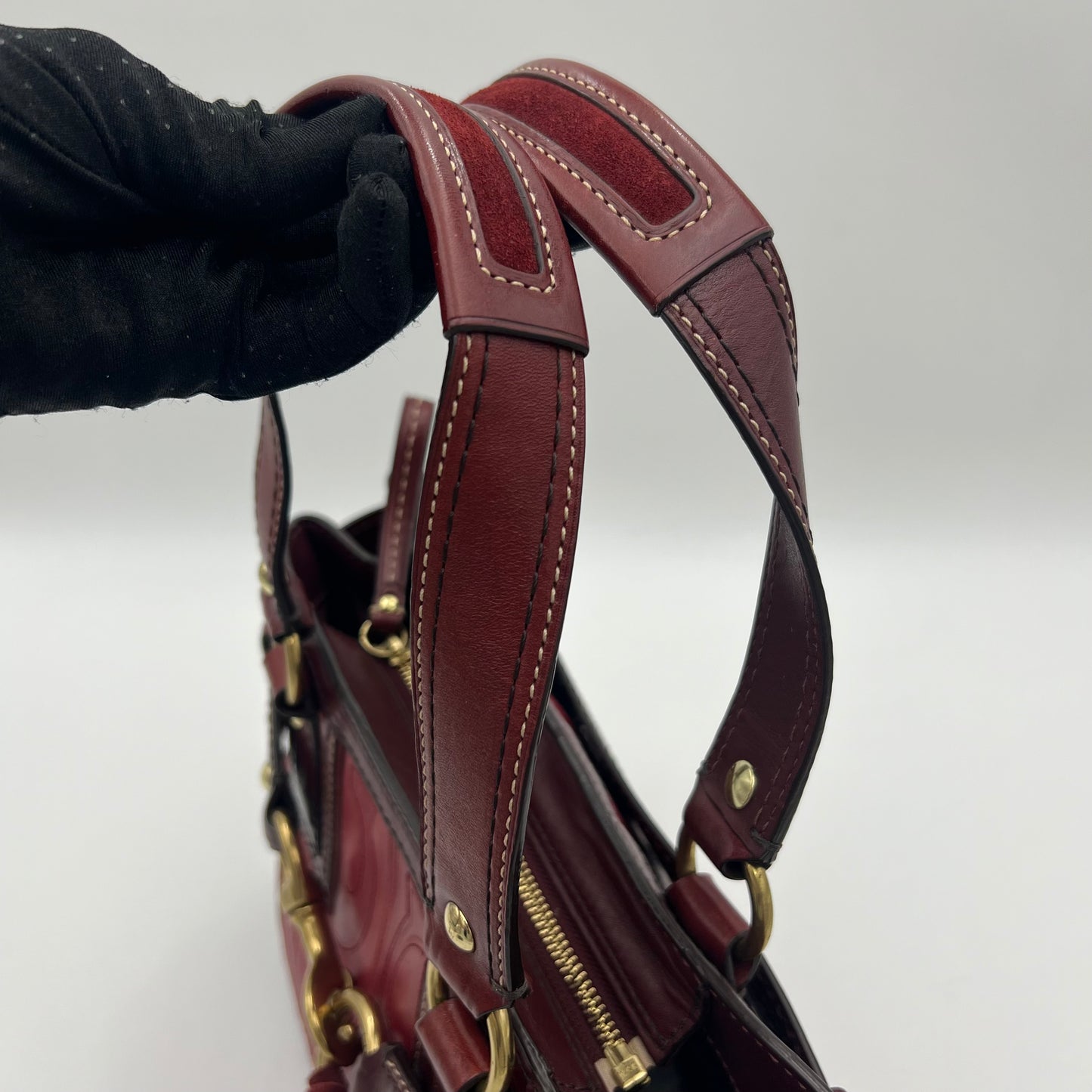 Coach Burgundy Embossed Stitched Hamptons Carryall