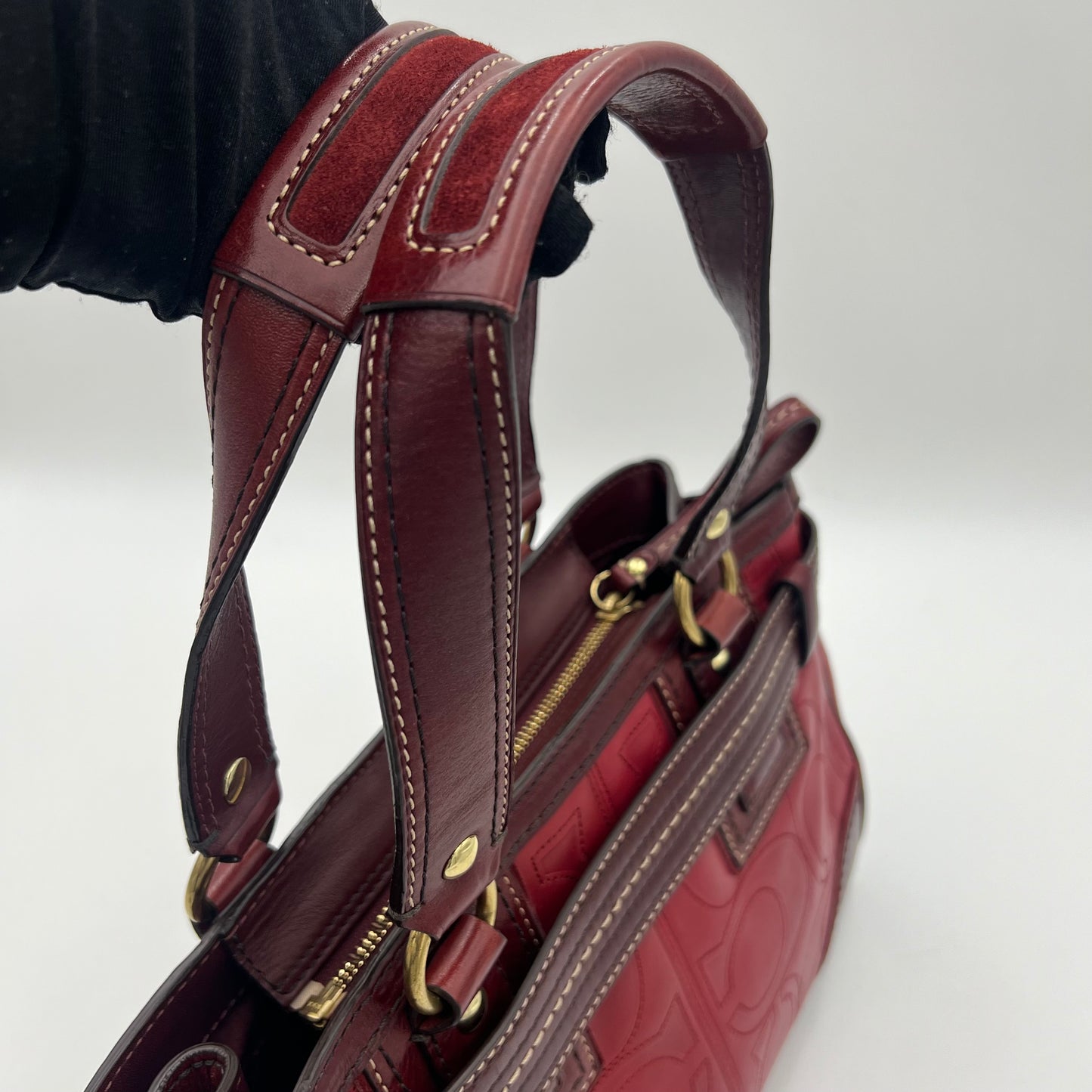 Coach Burgundy Embossed Stitched Hamptons Carryall