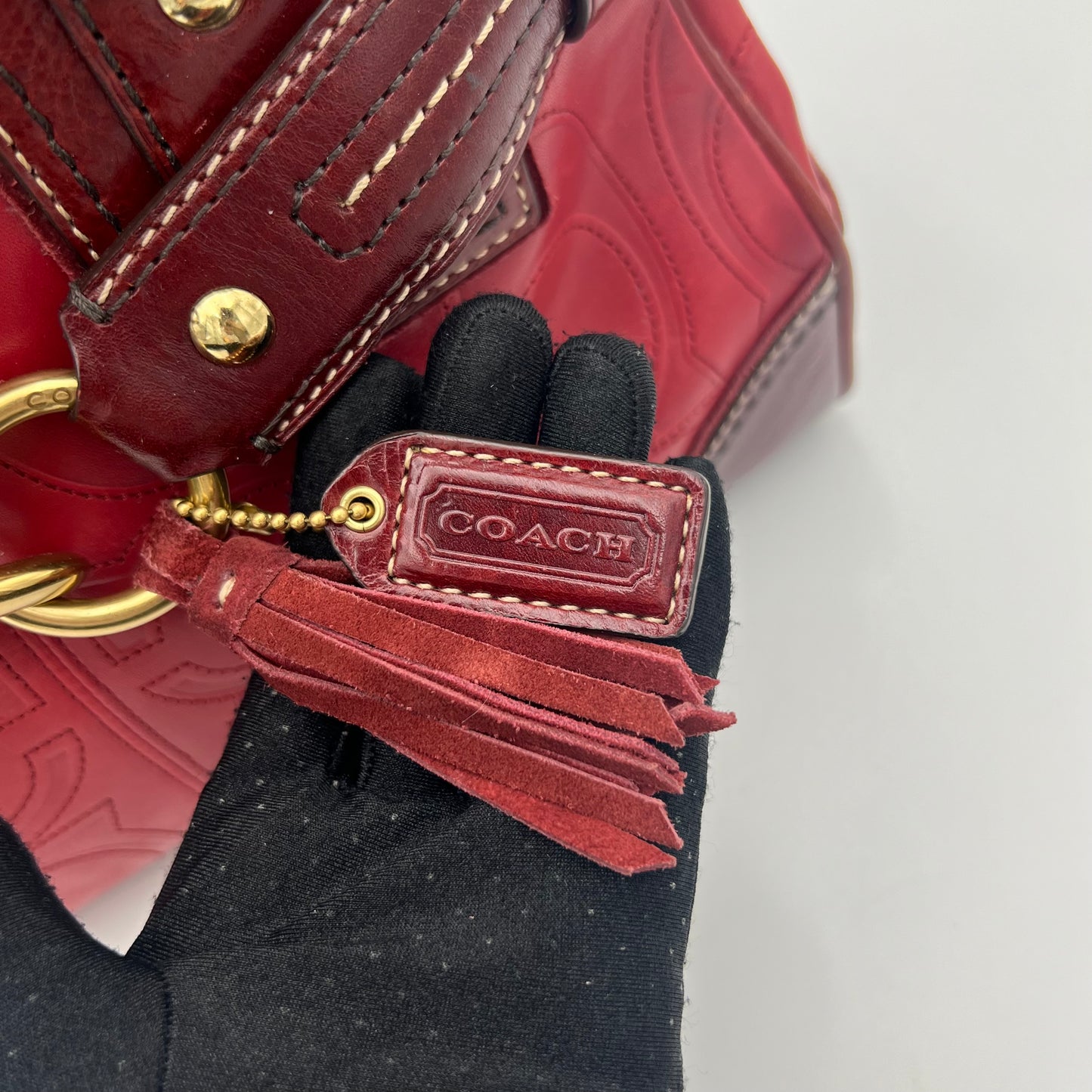 Coach Burgundy Embossed Stitched Hamptons Carryall