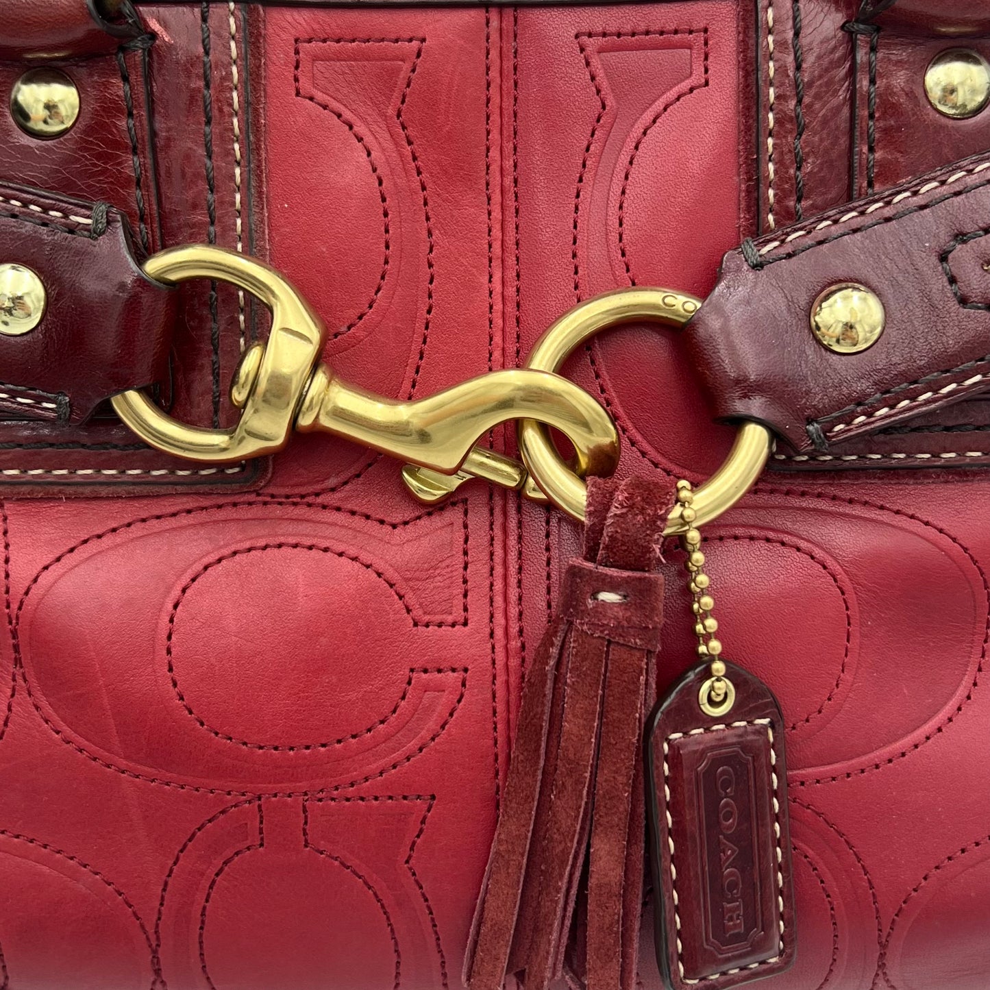 Coach Burgundy Embossed Stitched Hamptons Carryall