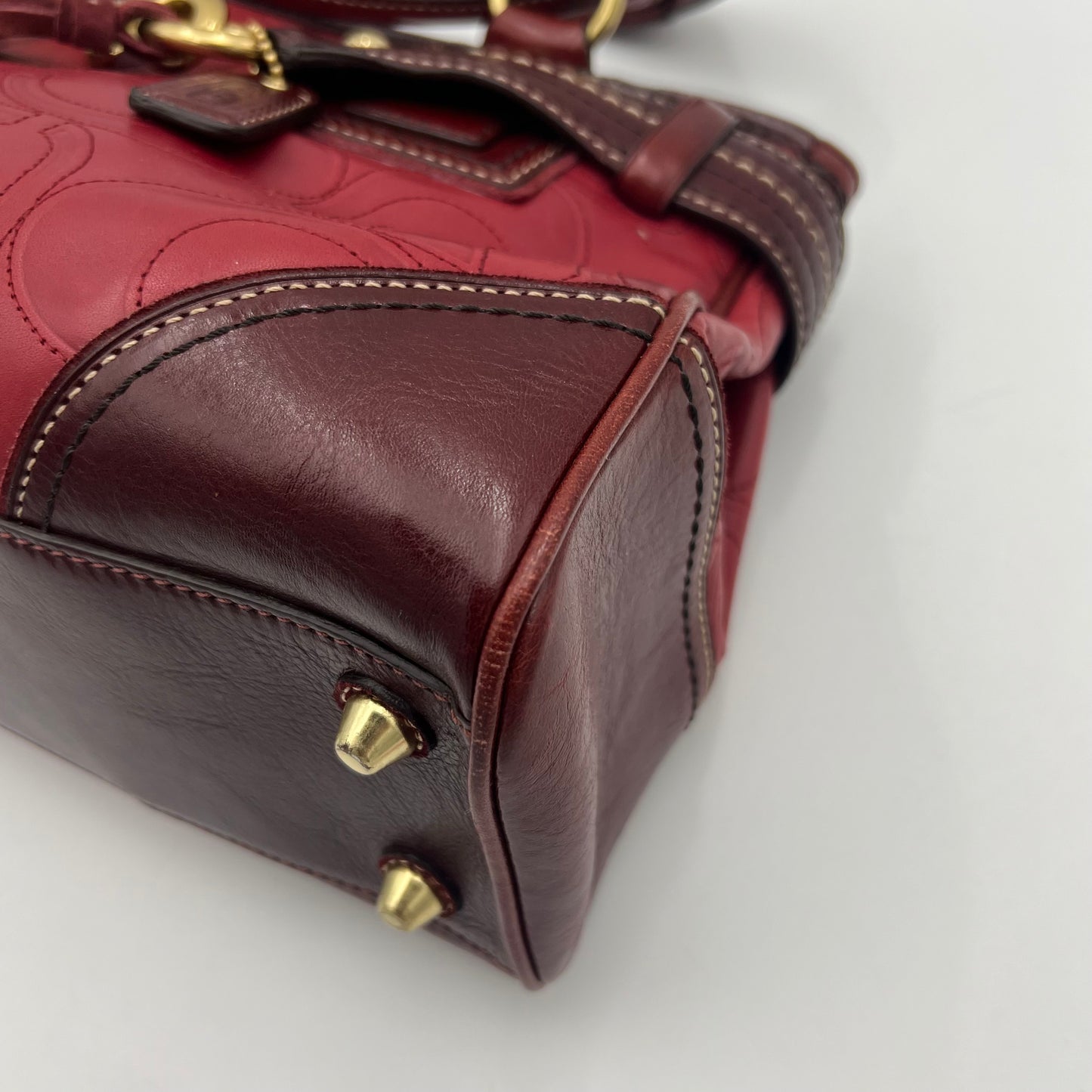 Coach Burgundy Embossed Stitched Hamptons Carryall