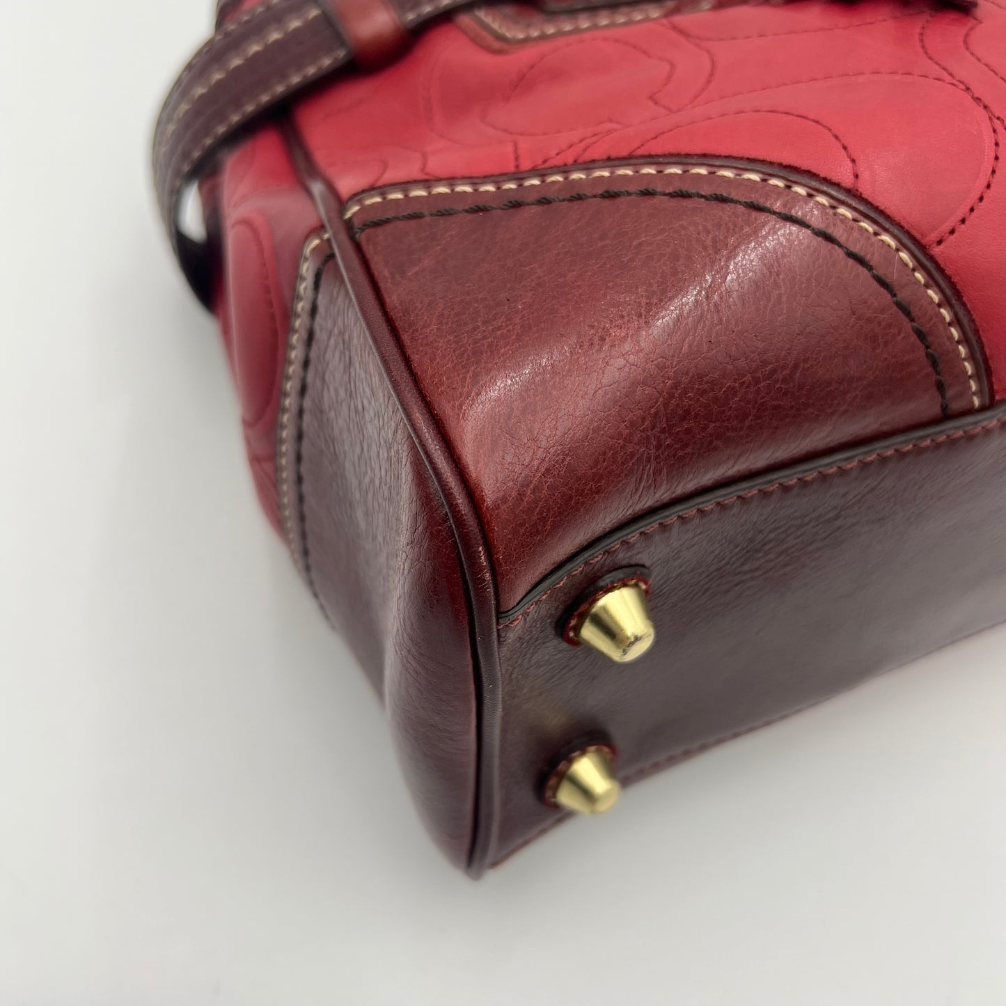 Coach Burgundy Embossed Stitched Hamptons Carryall