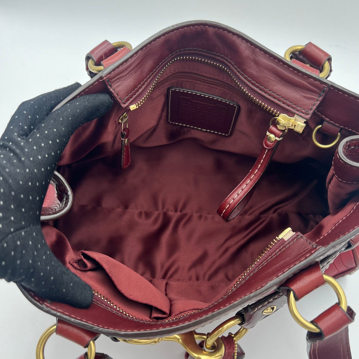 Coach Burgundy Embossed Stitched Hamptons Carryall