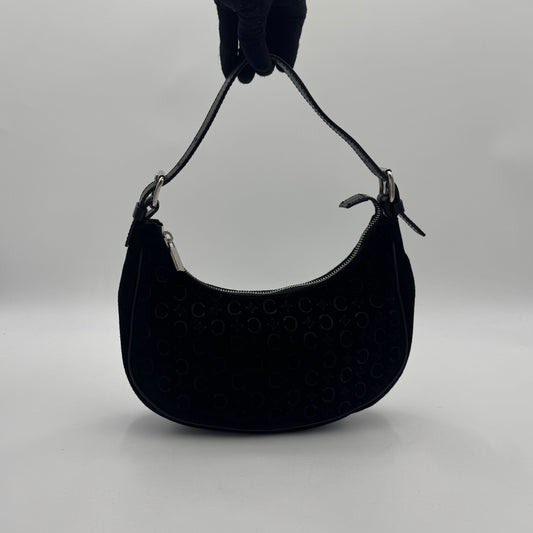 Celine Paris Black C Triomphe Suede Ava Hobo Baguette