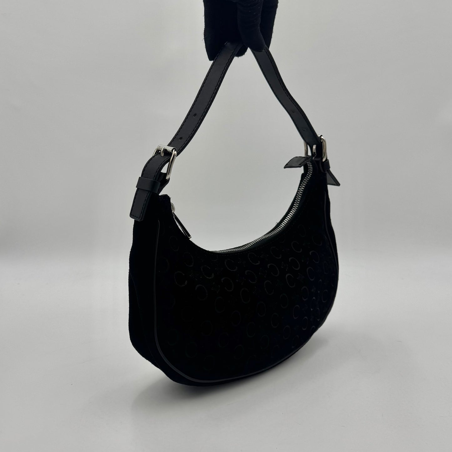 Celine Paris Black C Triomphe Suede Ava Hobo Baguette