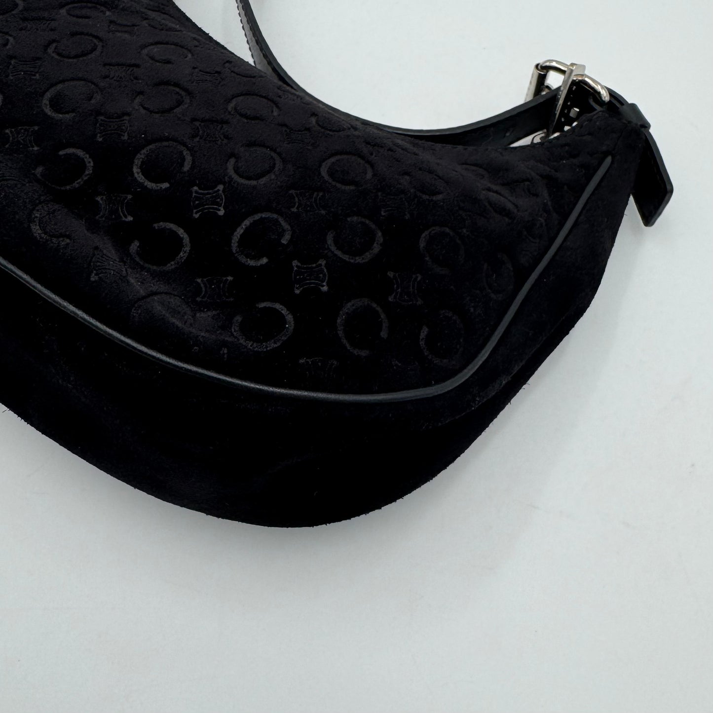Celine Paris Black C Triomphe Suede Ava Hobo Baguette
