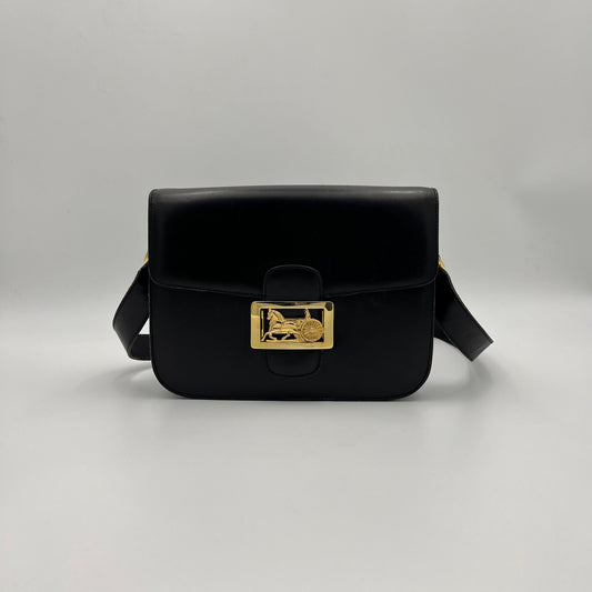 Celine Paris Black Leather Horse Carriage Box Bag