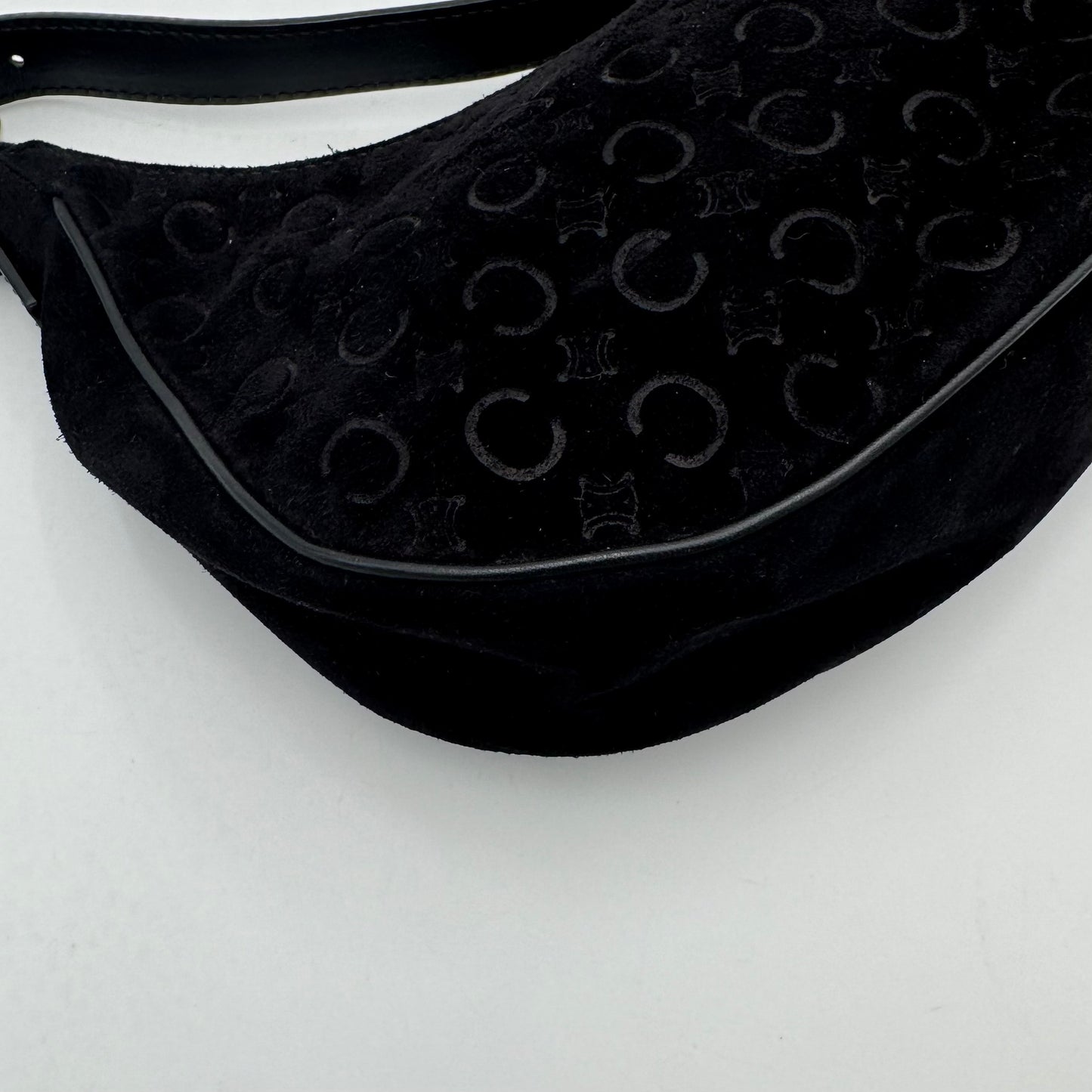 Celine Paris Black C Triomphe Suede Ava Hobo Baguette