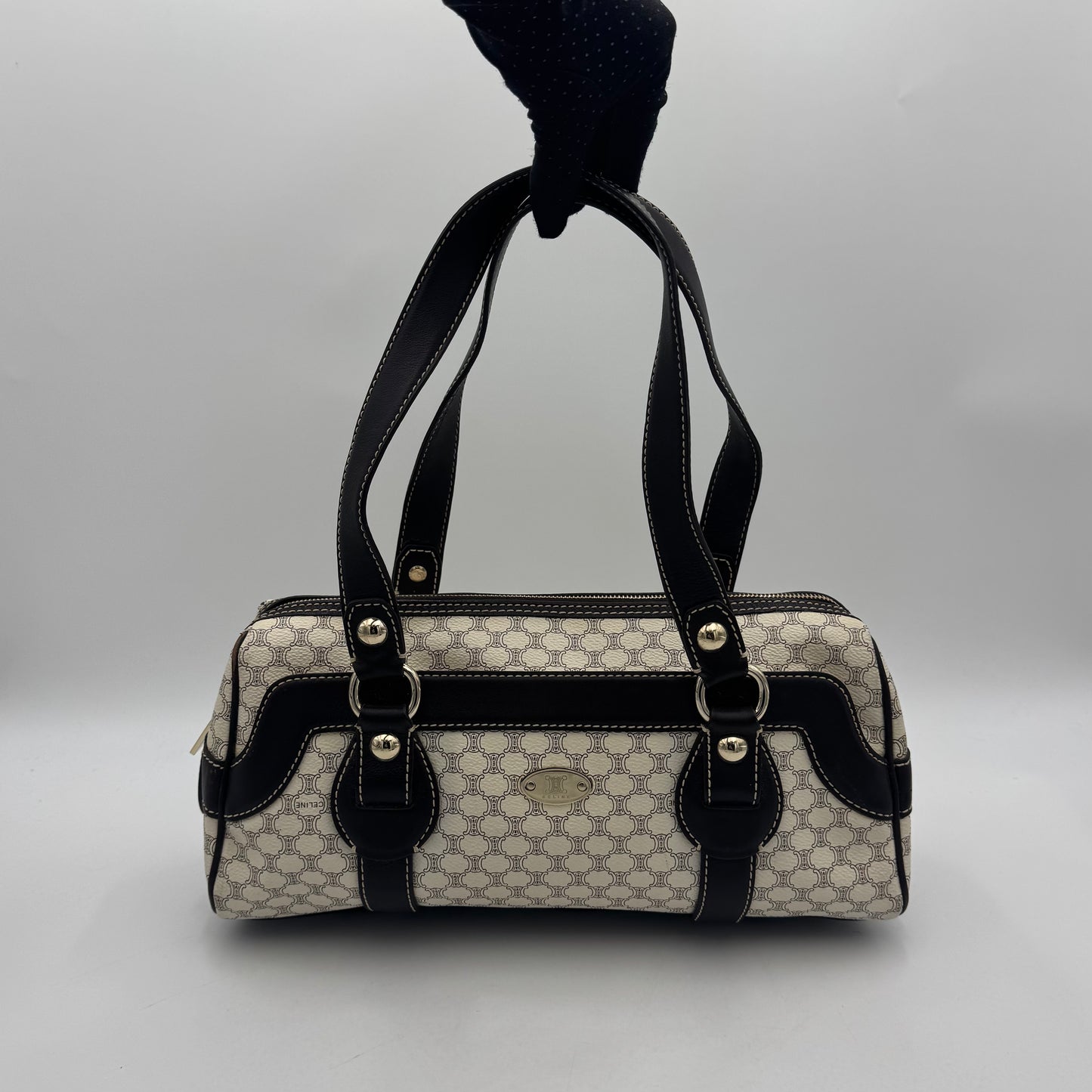 Celine Paris White Macadam Zip Around Bowler Bag