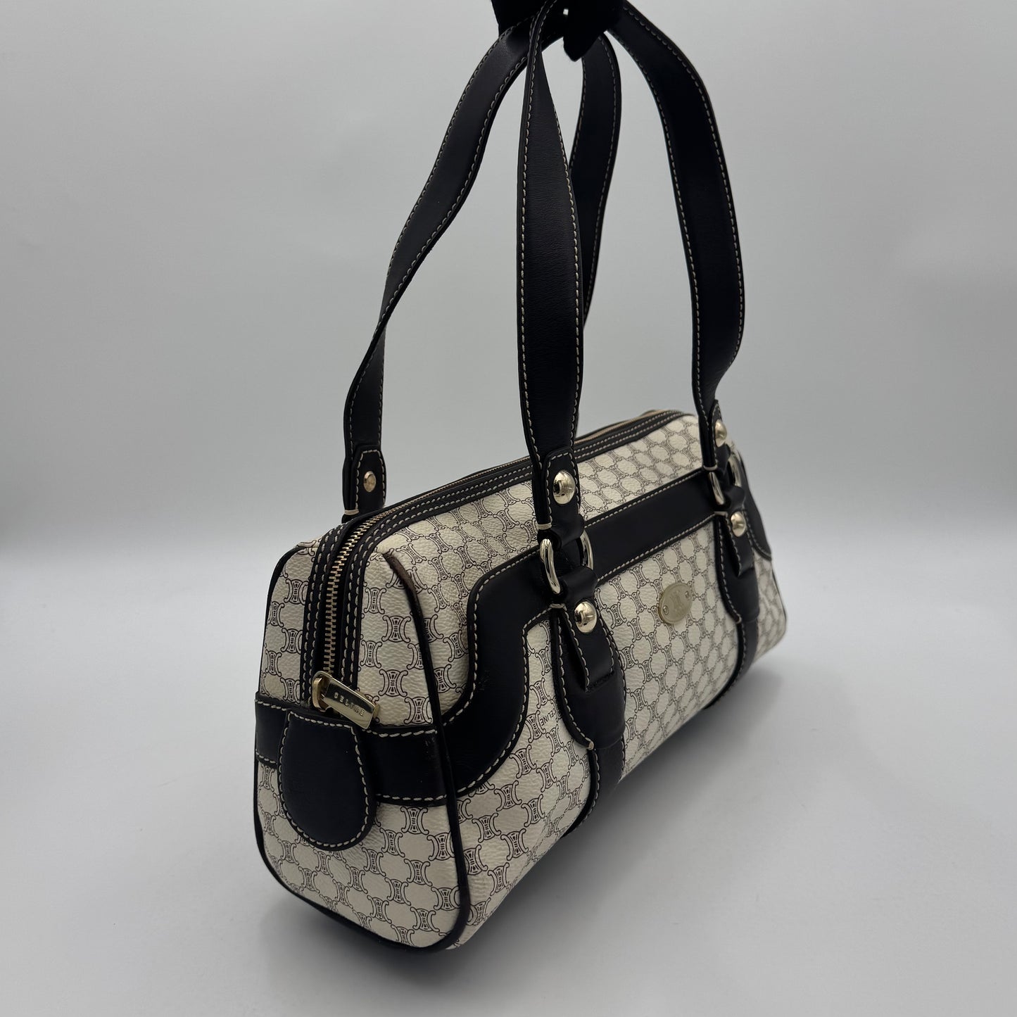 Celine Paris White Macadam Zip Around Bowler Bag