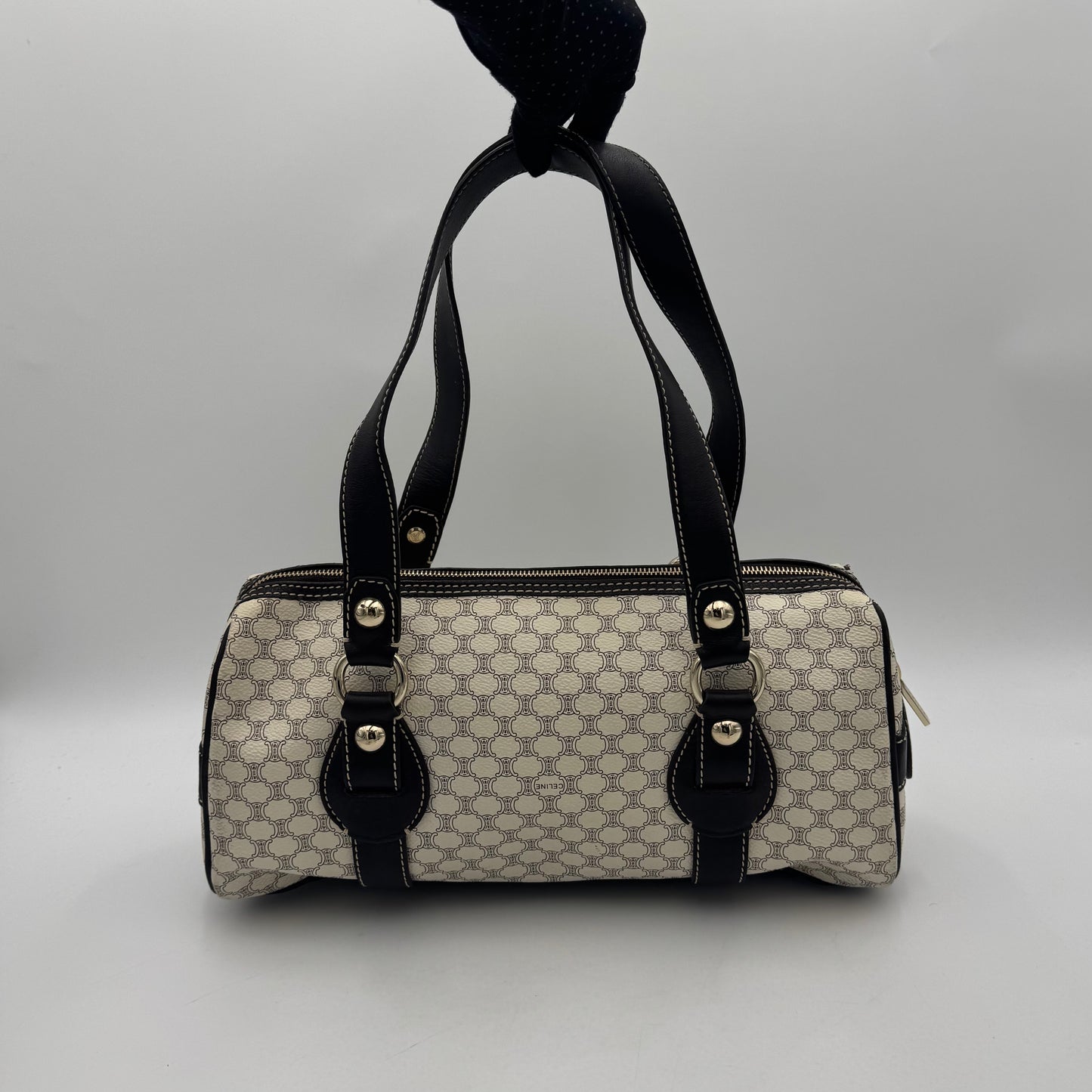 Celine Paris White Macadam Zip Around Bowler Bag
