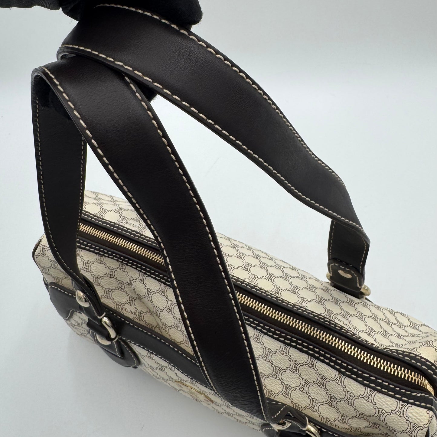 Celine Paris White Macadam Zip Around Bowler Bag