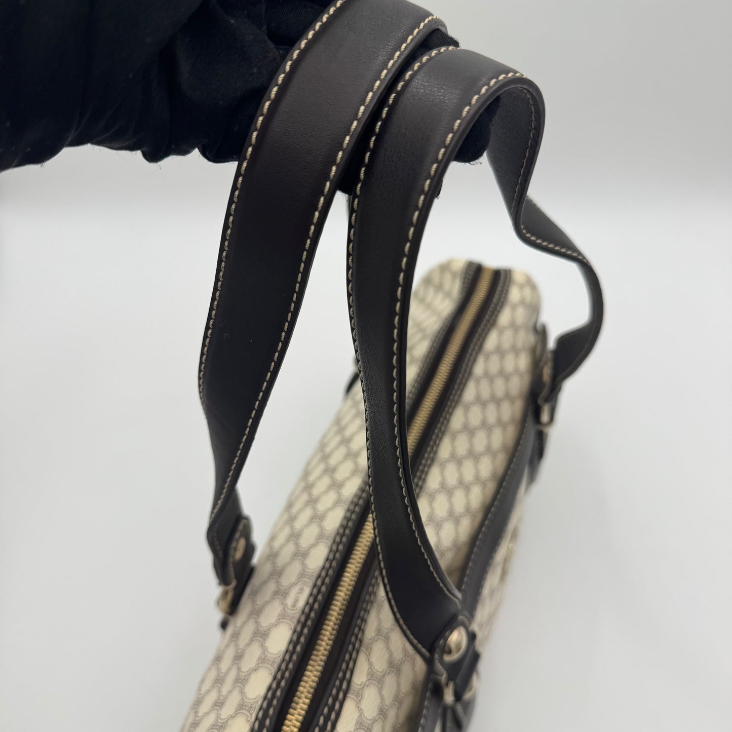 Celine Paris White Macadam Zip Around Bowler Bag