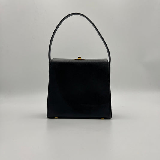 Celine Paris Black Grained Leather Twist Lock Box Bag