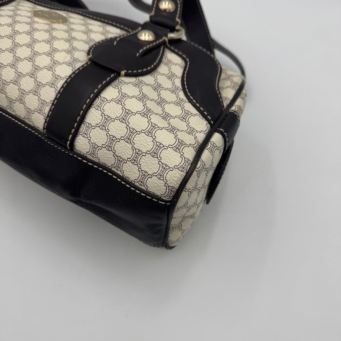Celine Paris White Macadam Zip Around Bowler Bag