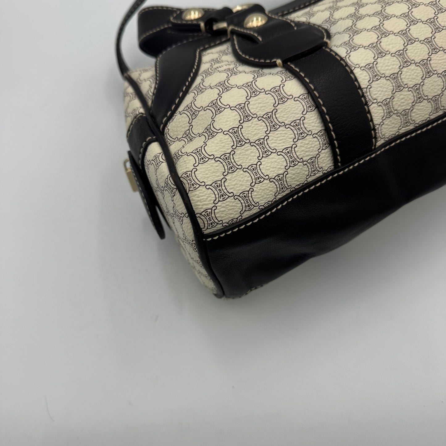 Celine Paris White Macadam Zip Around Bowler Bag