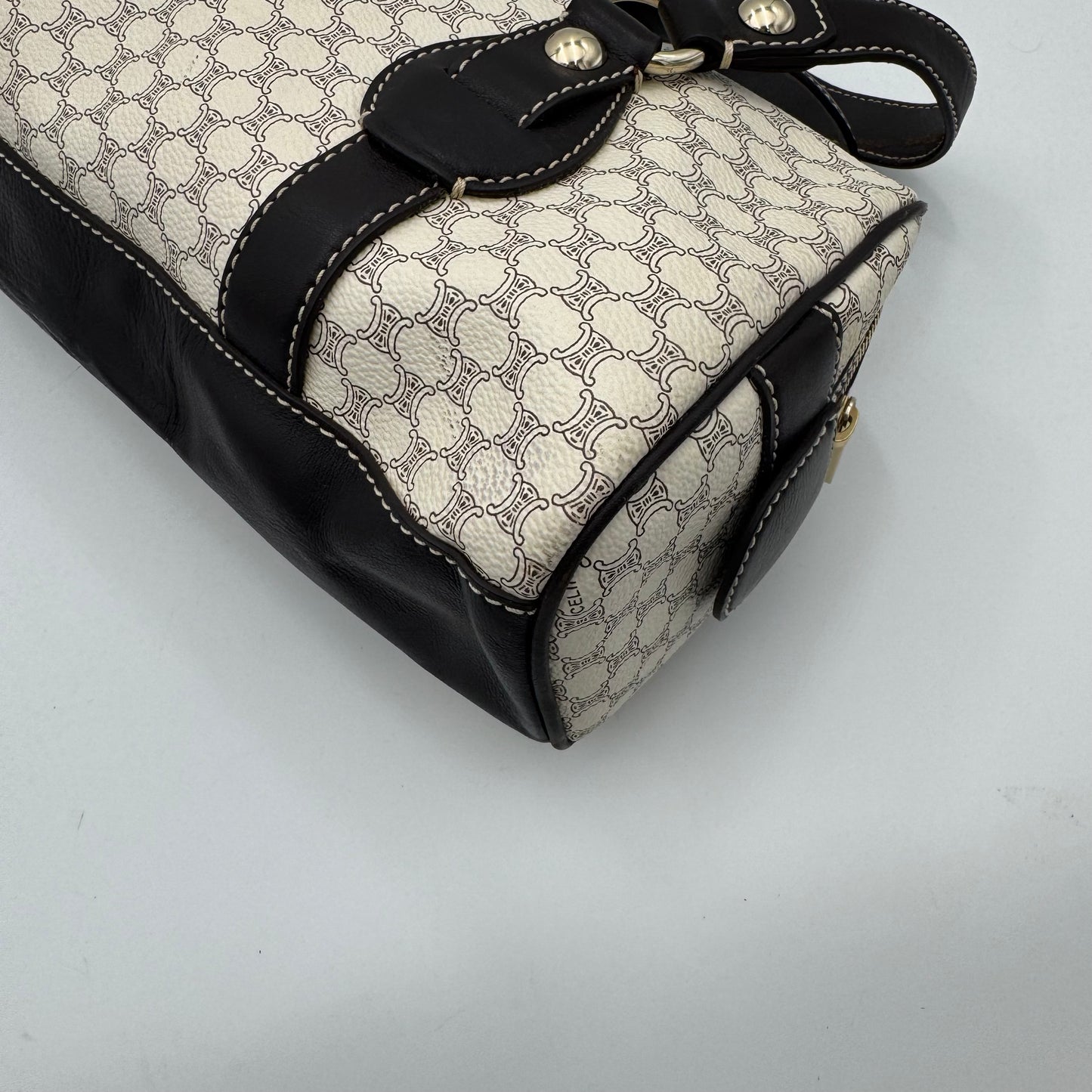 Celine Paris White Macadam Zip Around Bowler Bag