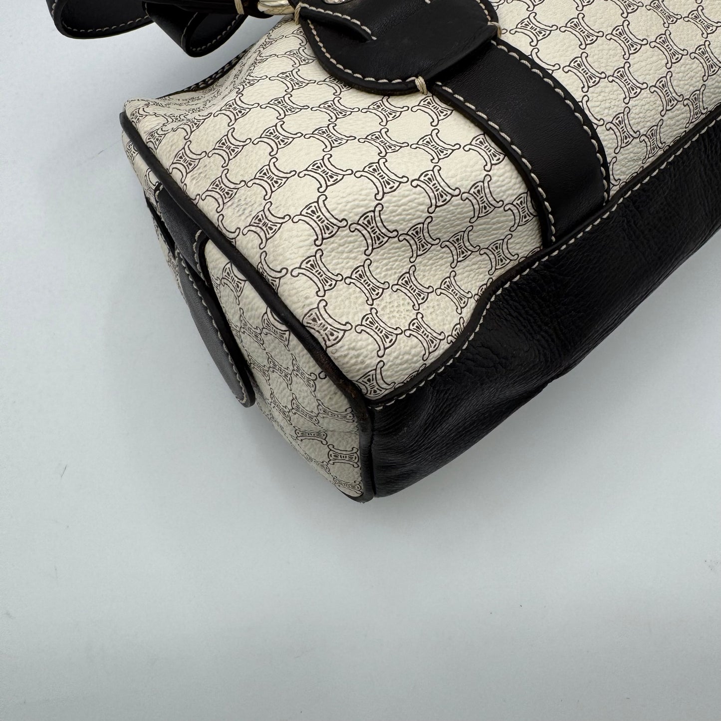 Celine Paris White Macadam Zip Around Bowler Bag