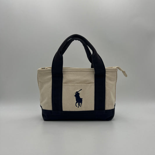 Polo Ralph Lauren Ivory and Navy Small Canvas Tote