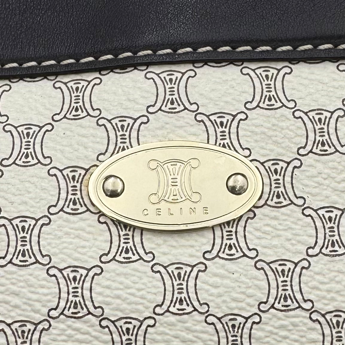 Celine Paris White Macadam Zip Around Bowler Bag