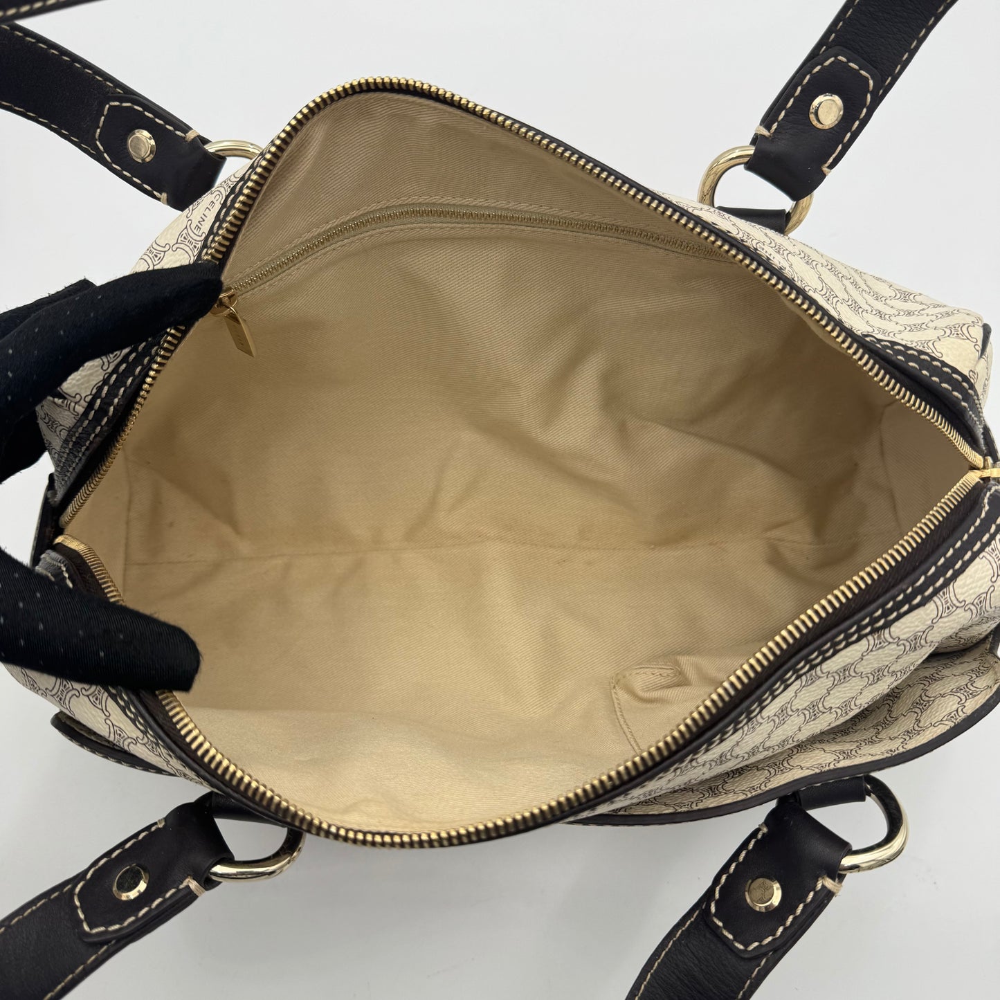 Celine Paris White Macadam Zip Around Bowler Bag
