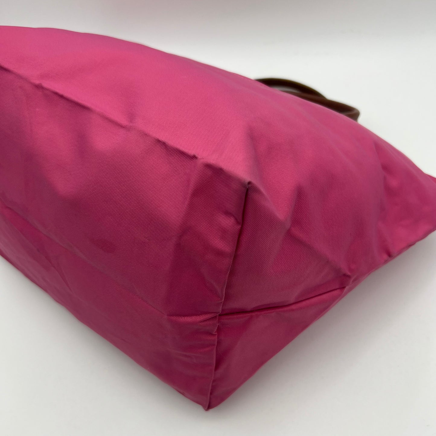 Longchamp Pink Brown Leather Short Handle Le Pliate Tote Type M
