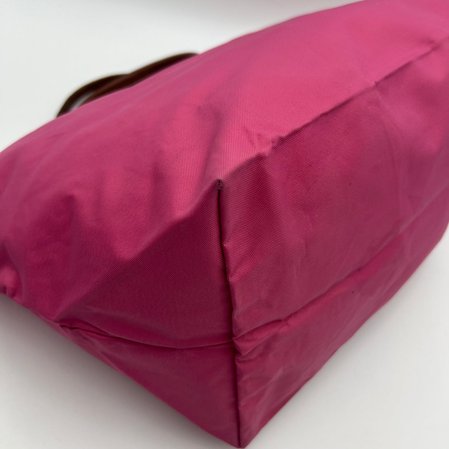 Longchamp Pink Brown Leather Short Handle Le Pliate Tote Type M