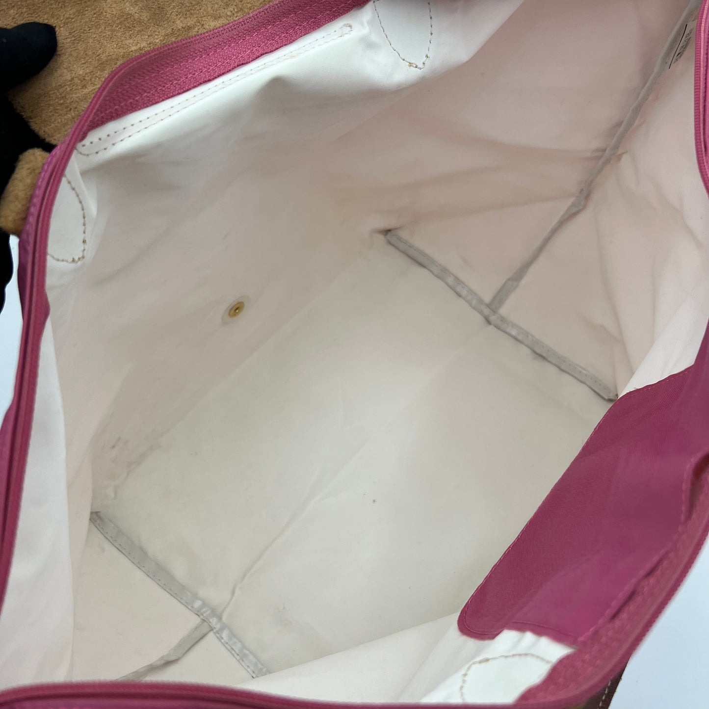 Longchamp Pink Brown Leather Short Handle Le Pliate Tote Type M