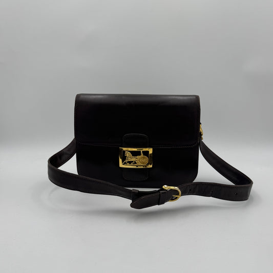 Celine Paris Dark Brown Leather Classic Horse Carriage Box Shoulder Bag
