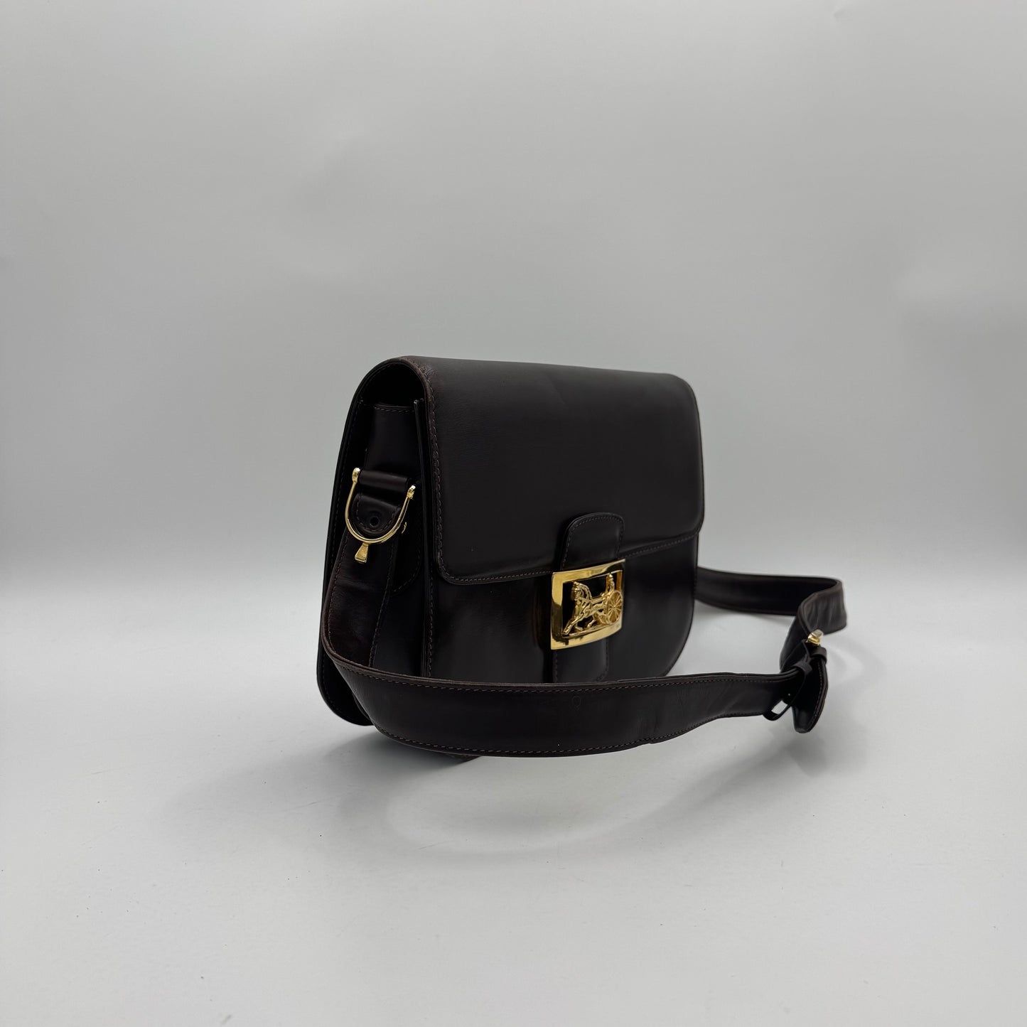 Celine Paris Dark Brown Leather Classic Horse Carriage Box Shoulder Bag
