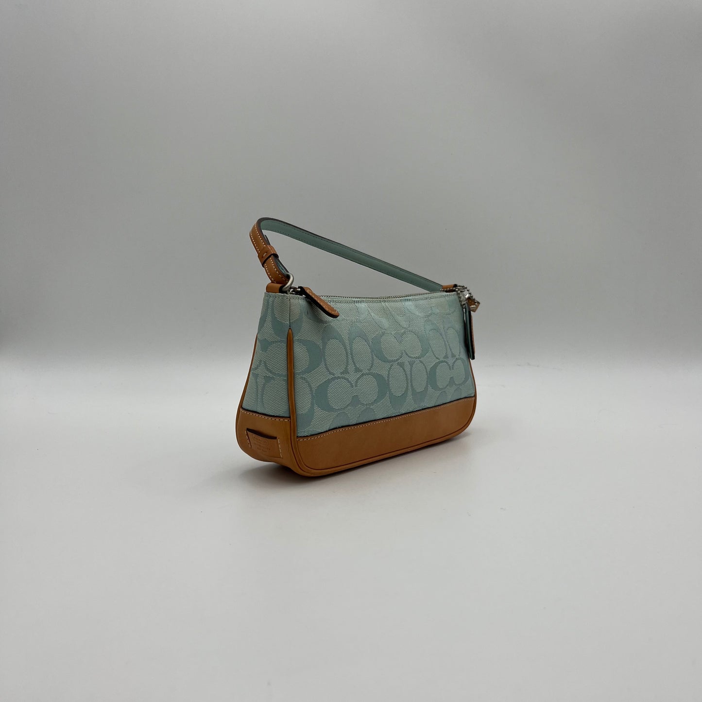 Coach Light Blue Signature and Leather Demi Pochette