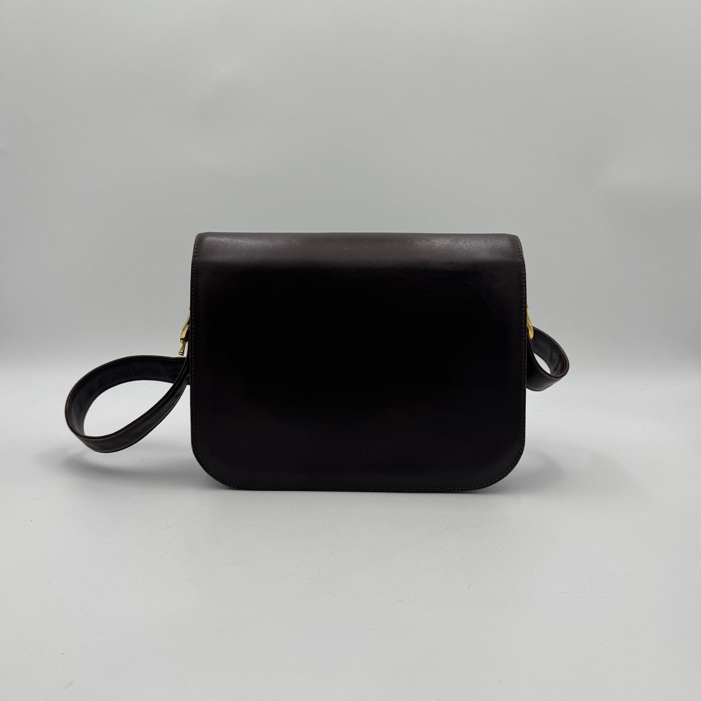 Celine Paris Dark Brown Leather Classic Horse Carriage Box Shoulder Bag