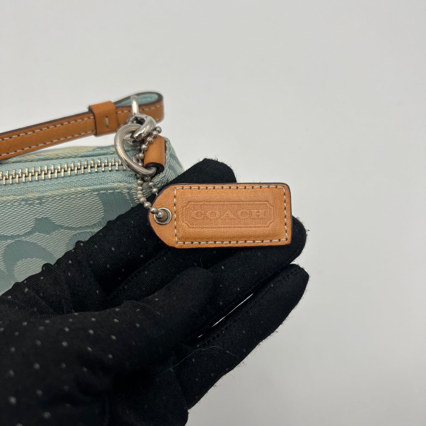 Coach Light Blue Signature and Leather Demi Pochette